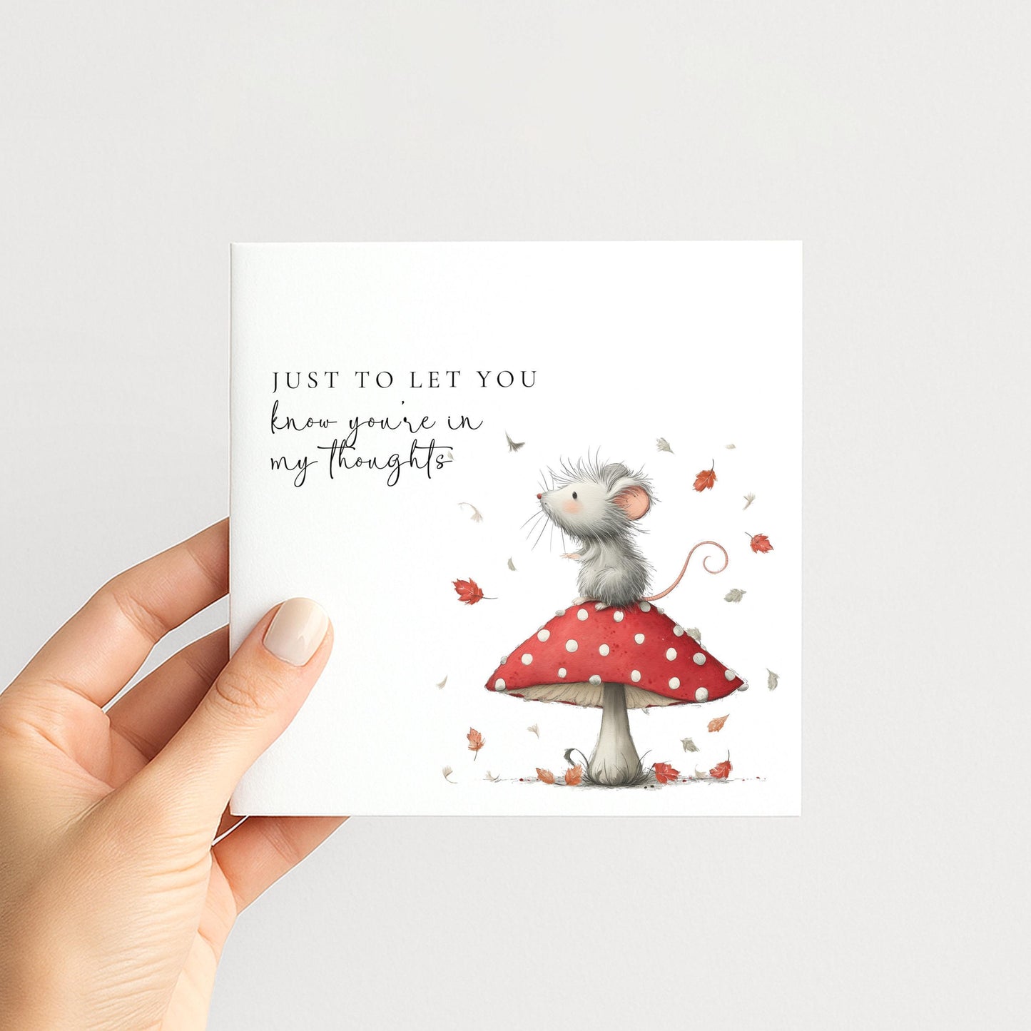 Thinking Of You Card - Comfort Greeting Card With Mouse On Toadstool Design