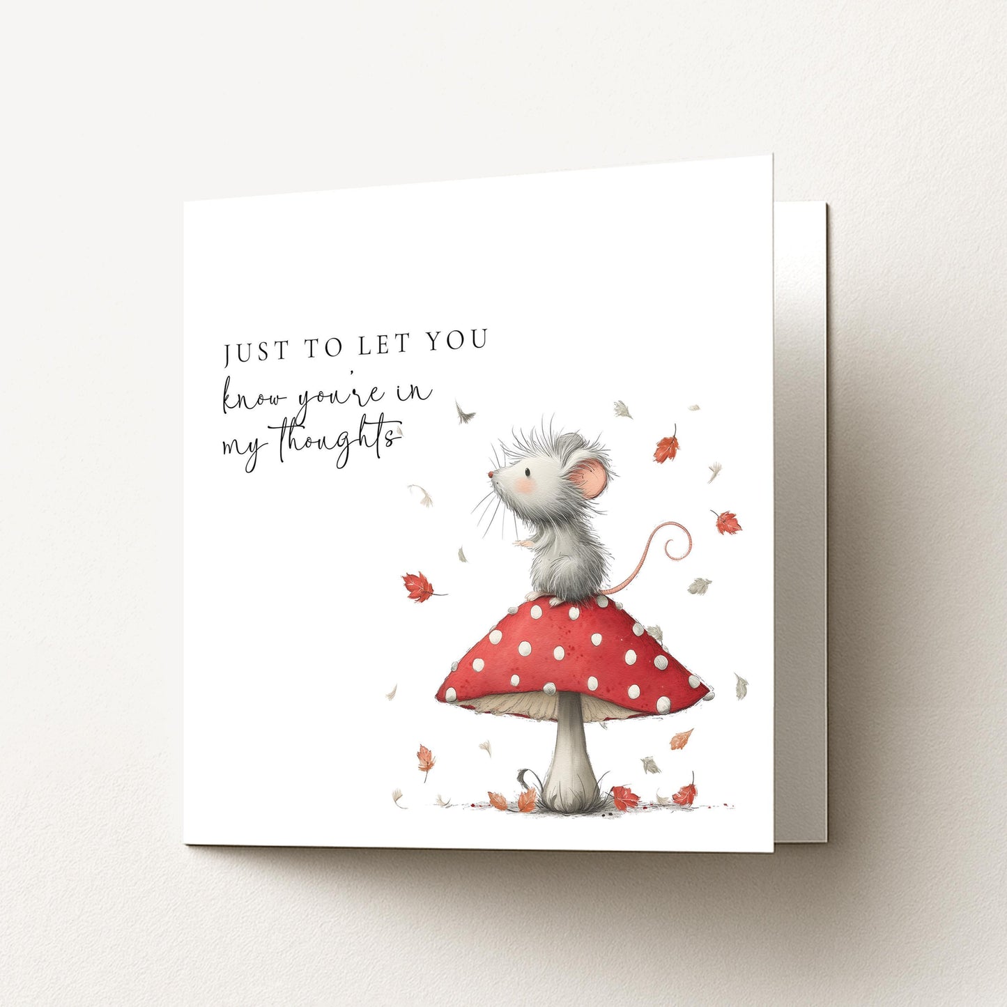 Thinking Of You Card - Comfort Greeting Card With Mouse On Toadstool Design