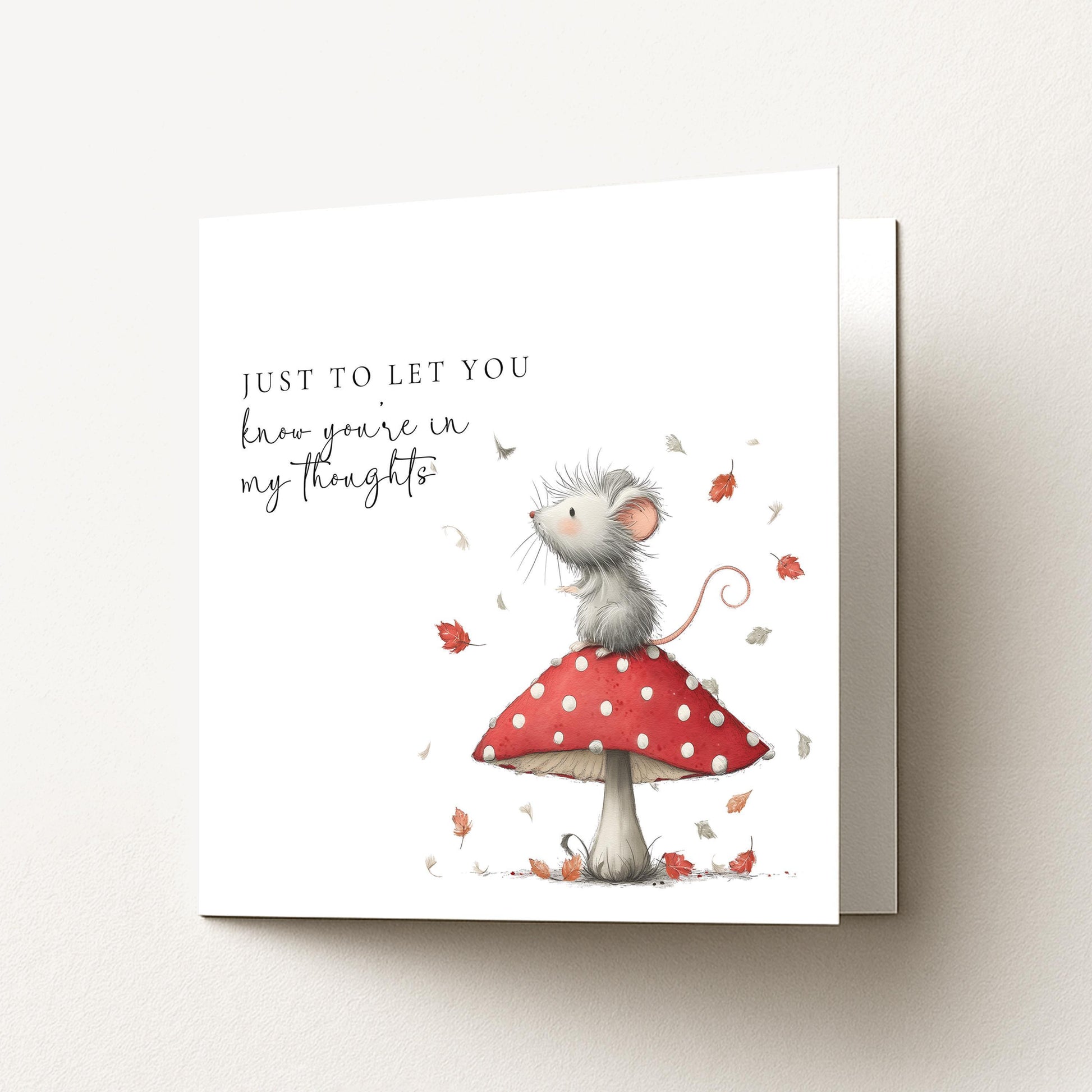 Thinking Of You Card - Comfort Greeting Card With Mouse On Toadstool Design