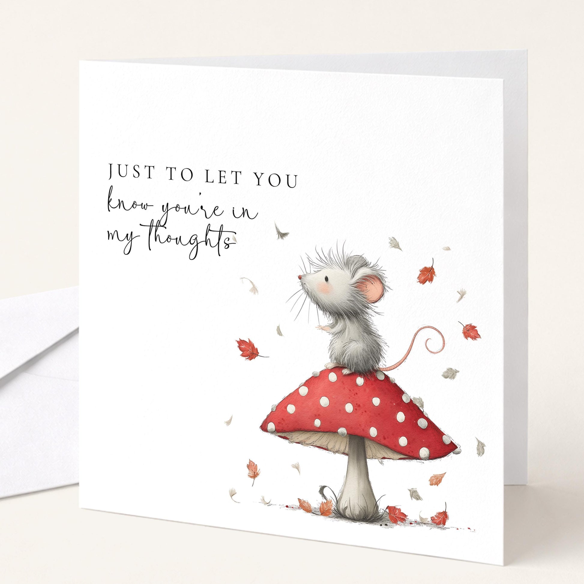 Thinking Of You Card - Comfort Greeting Card With Mouse On Toadstool Design