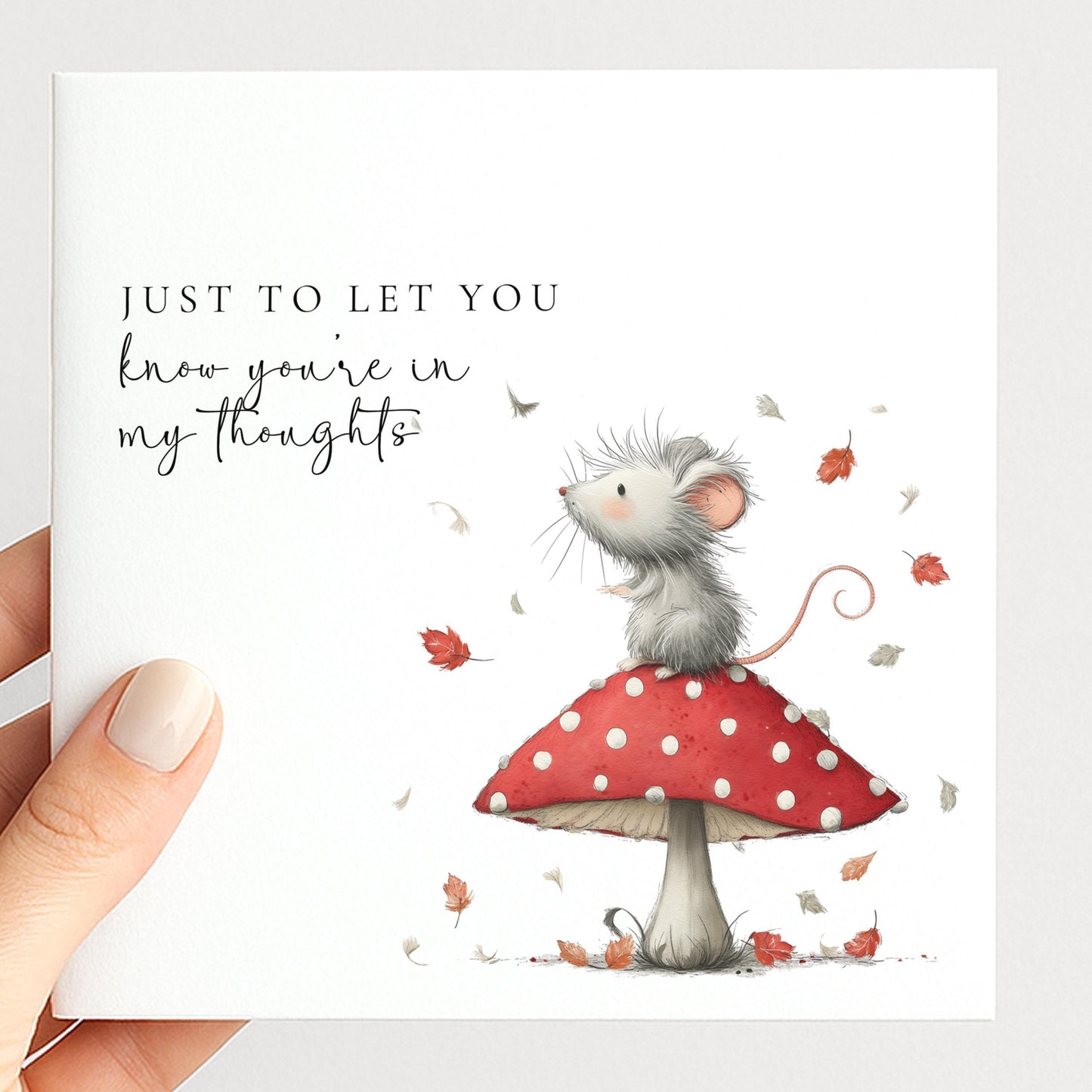 Thinking Of You Card - Comfort Greeting Card With Mouse On Toadstool Design