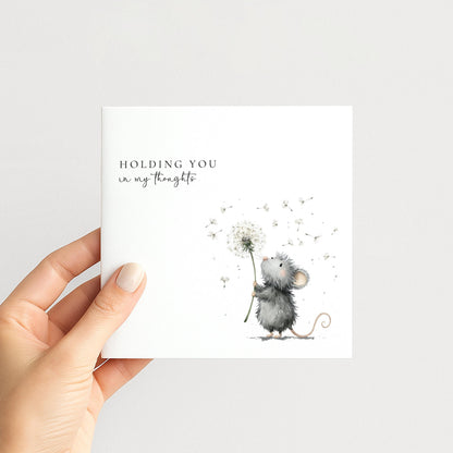 Thinking of You Card – Comfort Sympathy Support Card With Mouse Holding Dandelion