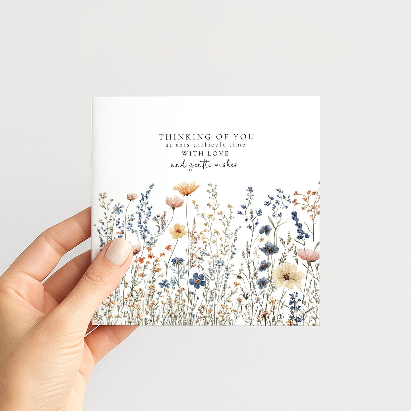Thinking of You Card – Wildflower Design Sympathy Greeting Card With Gentle Wishes