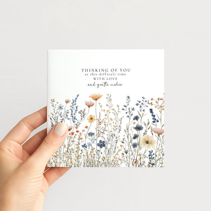 Thinking of You Card – Wildflower Design Sympathy Greeting Card With Gentle Wishes