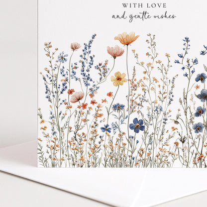 Thinking of You Card – Wildflower Design Sympathy Greeting Card With Gentle Wishes