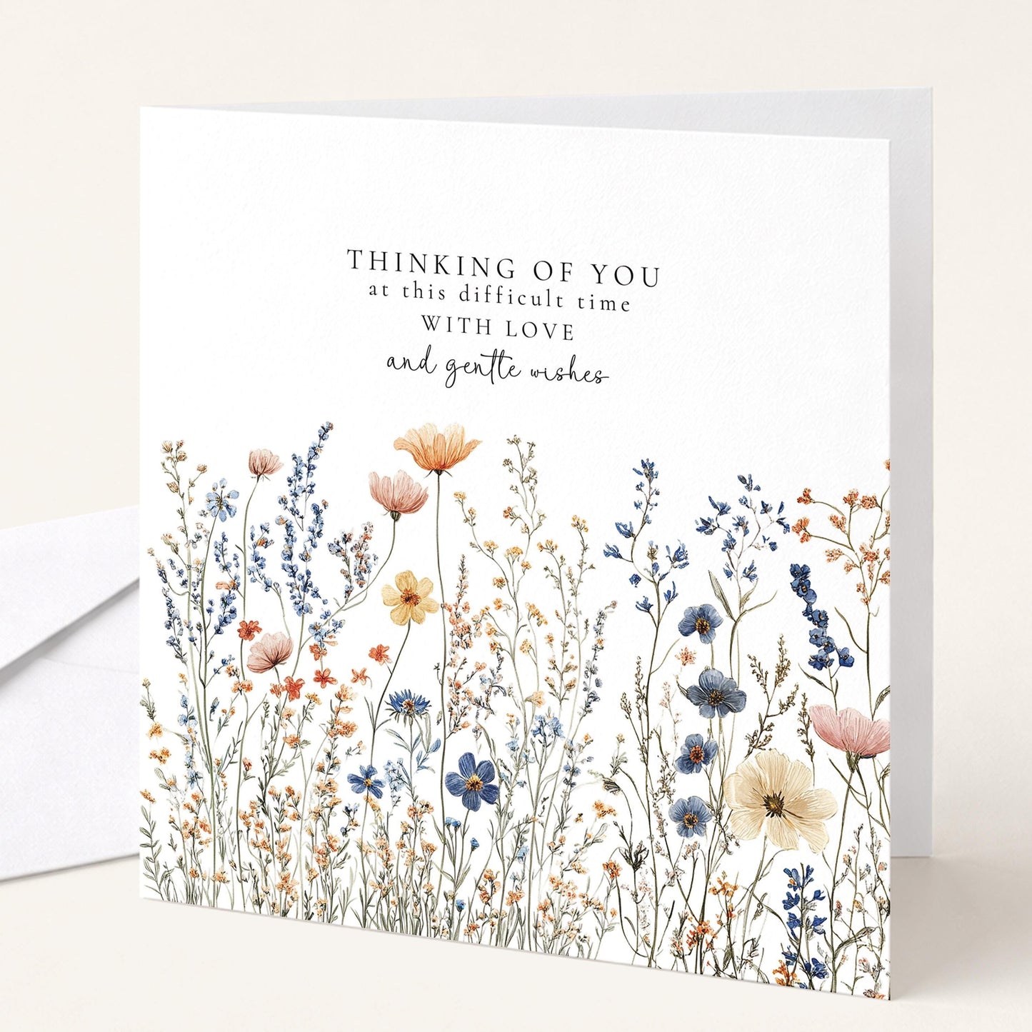 Thinking of You Card – Wildflower Design Sympathy Greeting Card With Gentle Wishes