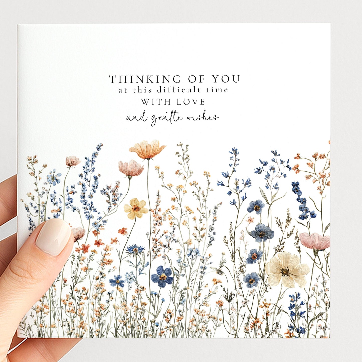 Thinking of You Card – Wildflower Design Sympathy Greeting Card With Gentle Wishes