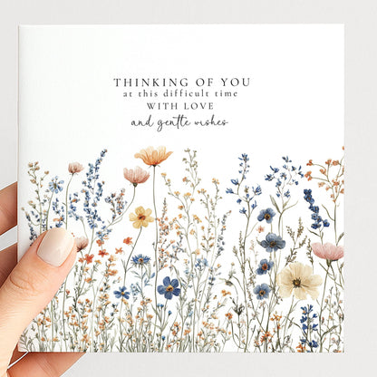 Thinking of You Card – Wildflower Design Sympathy Greeting Card With Gentle Wishes