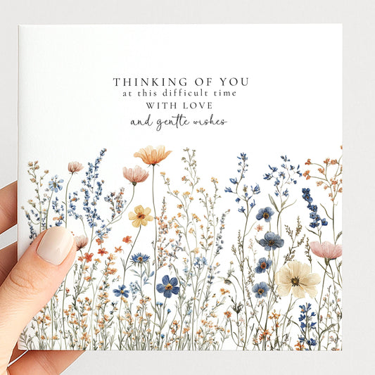 Thinking of You Card – Wildflower Design Sympathy Greeting Card With Gentle Wishes