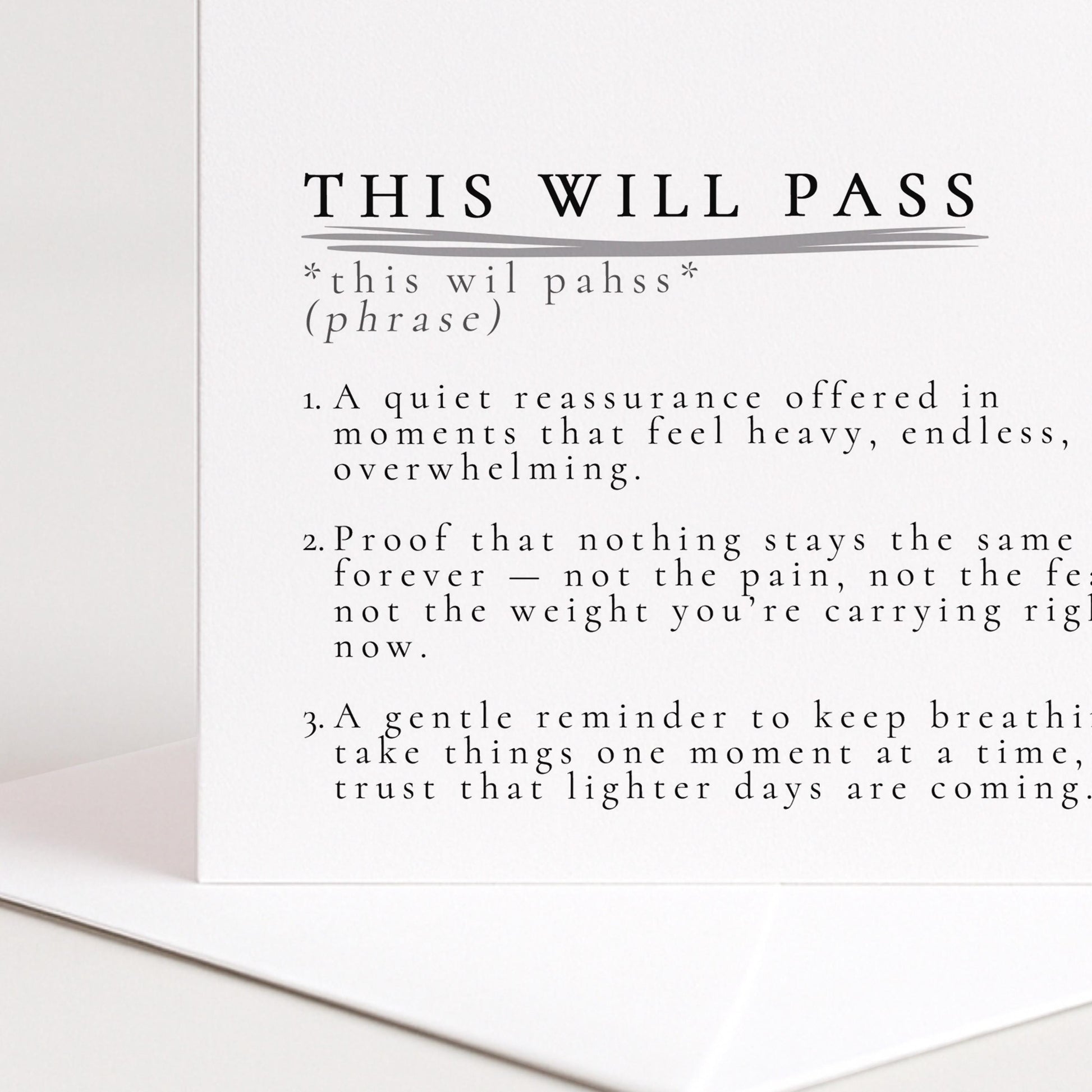This Will Pass Card – Encouragement & Support Greeting Card With Gentle Words