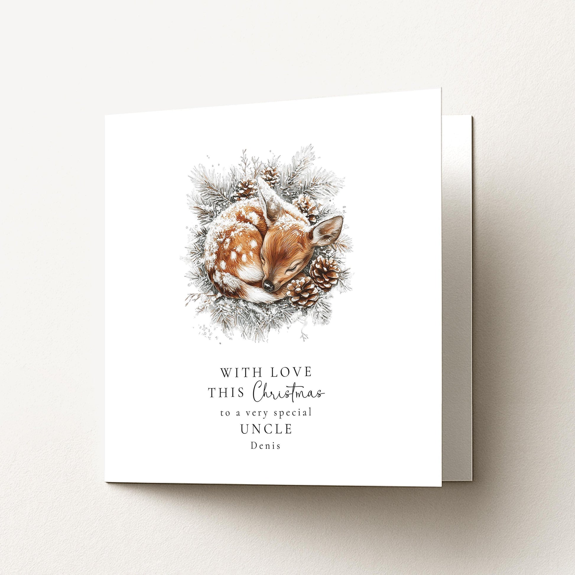Uncle Christmas Card – Personalised Festive Greeting With Cosy Deer Illustration