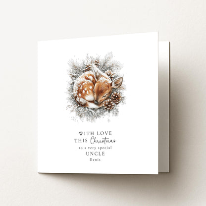 Uncle Christmas Card – Personalised Festive Greeting With Cosy Deer Illustration