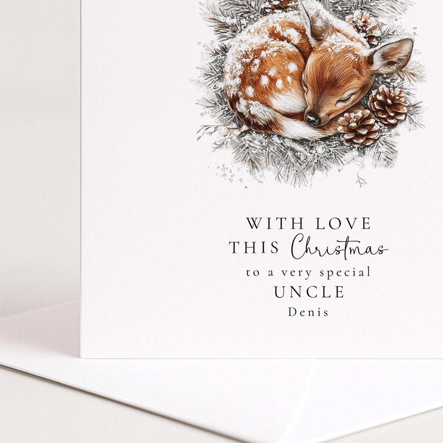 Uncle Christmas Card – Personalised Festive Greeting With Cosy Deer Illustration