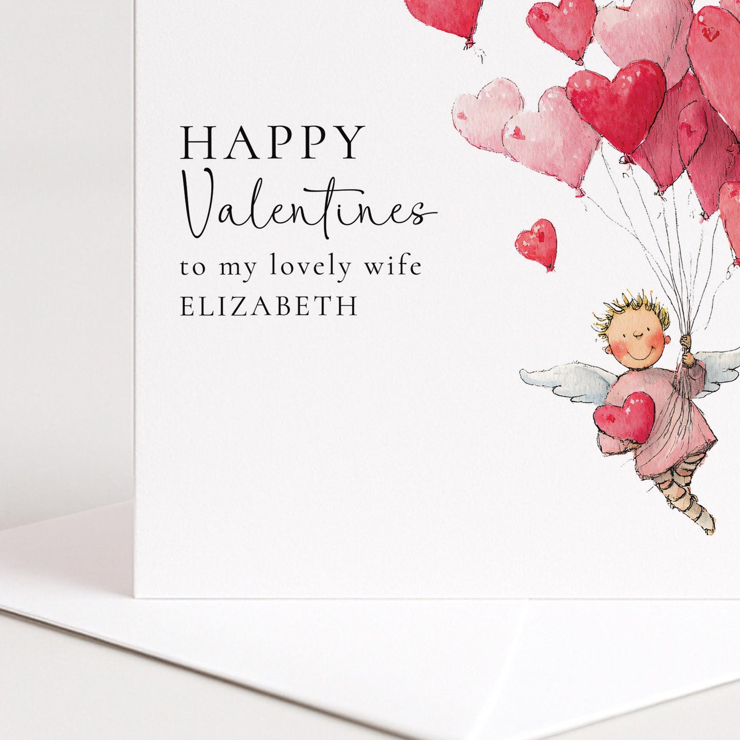 Valentine Card Wife – Romantic Personalised Heart Balloon Card With Custom Name