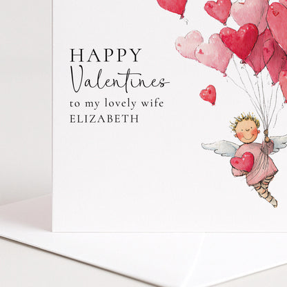 Valentine Card Wife – Romantic Personalised Heart Balloon Card With Custom Name