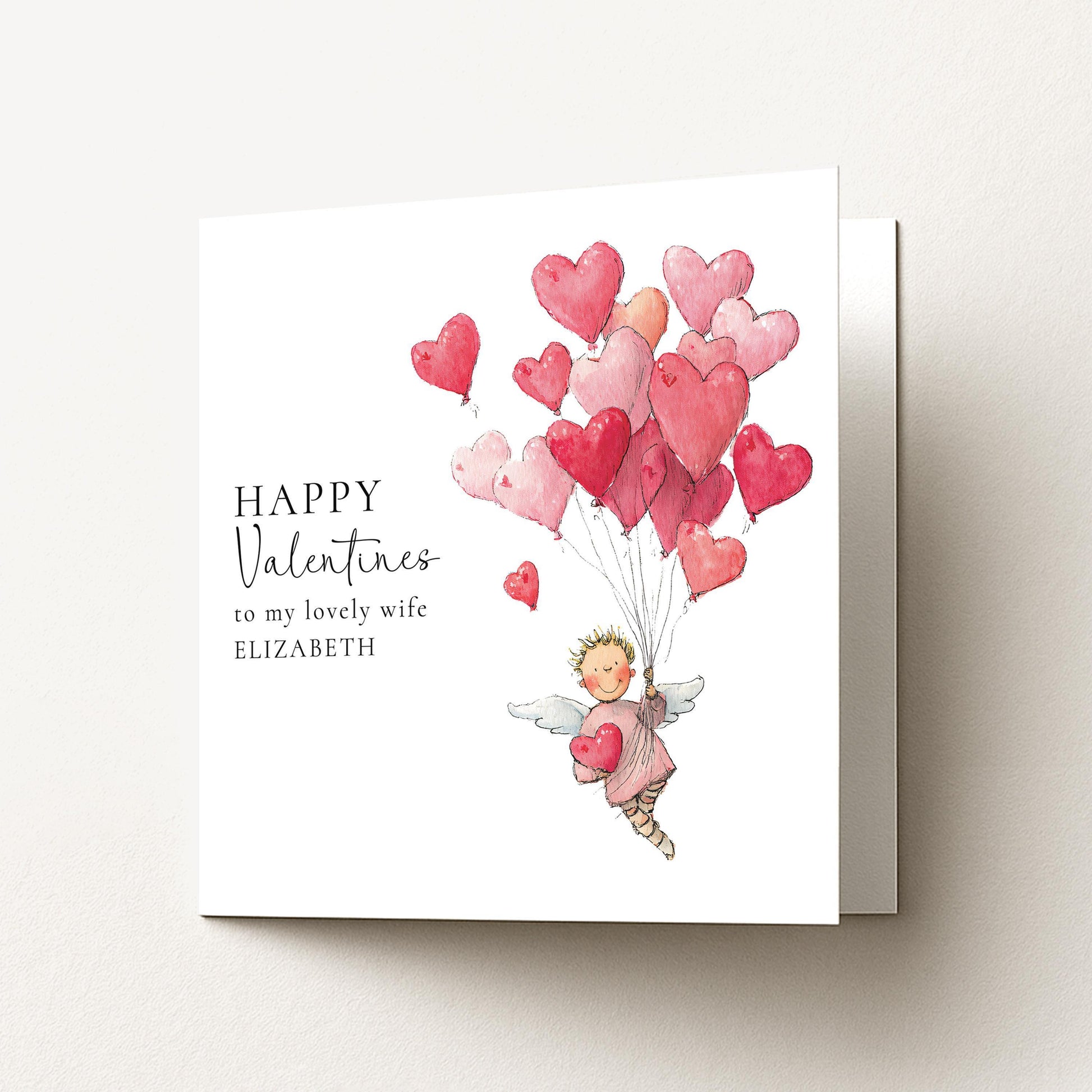Valentine Card Wife – Romantic Personalised Heart Balloon Card With Custom Name