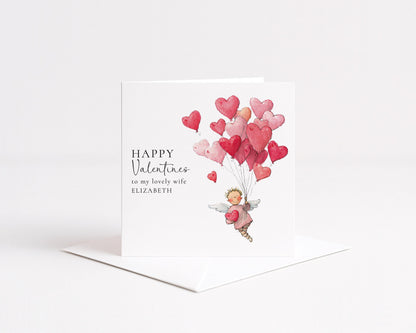 Valentine Card Wife – Romantic Personalised Heart Balloon Card With Custom Name