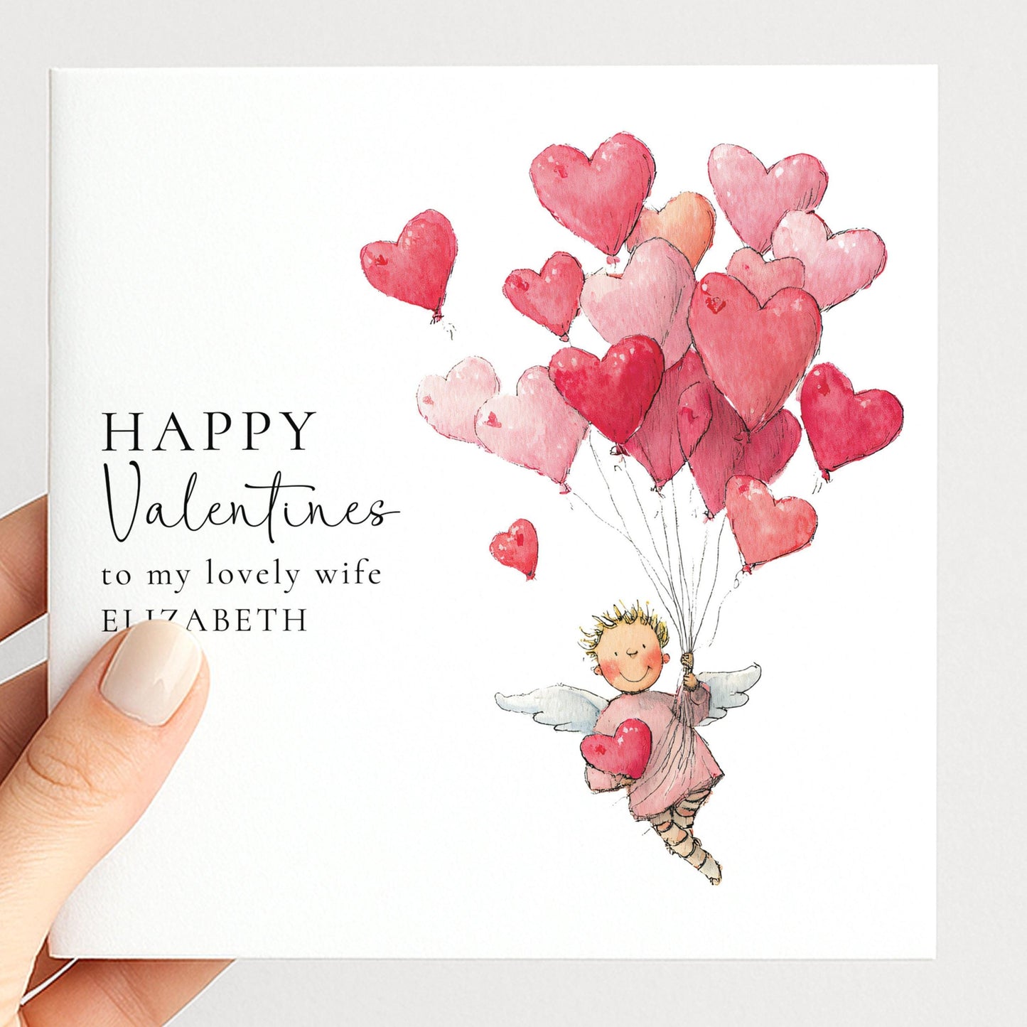 Valentine Card Wife – Romantic Personalised Heart Balloon Card With Custom Name