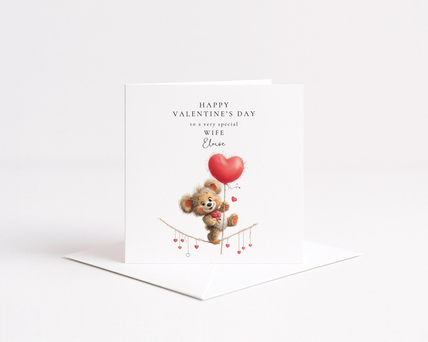 Valentine Card Wife – Romantic Teddy Bear Valentine With Heart Balloon