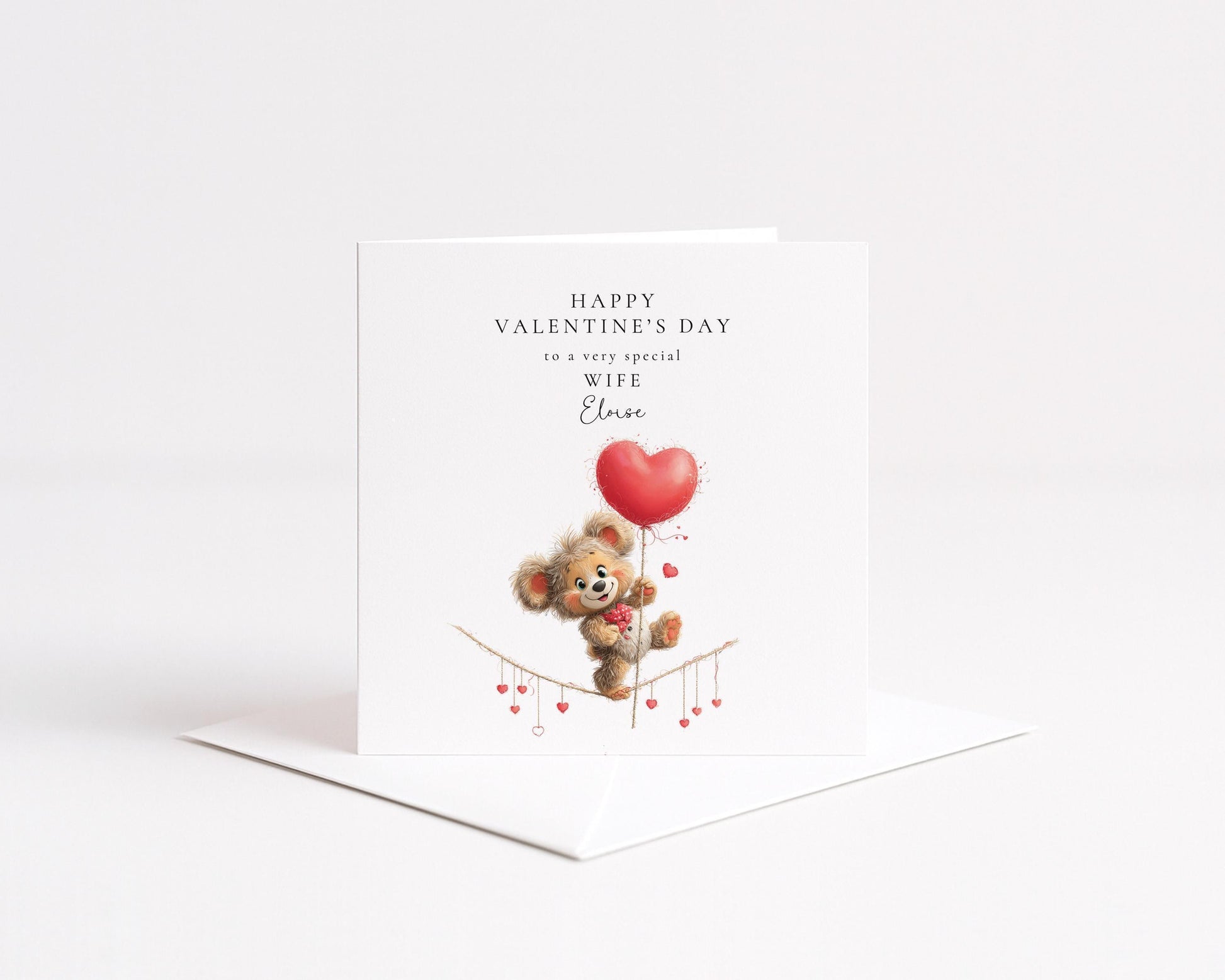 Valentine Card Wife – Romantic Teddy Bear Valentine With Heart Balloon