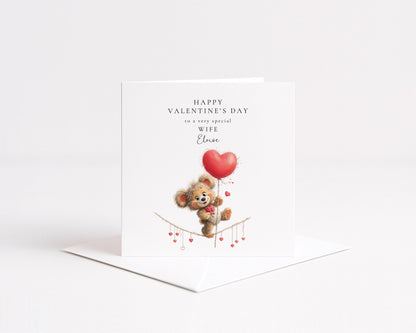 Valentine Card Wife – Romantic Teddy Bear Valentine With Heart Balloon