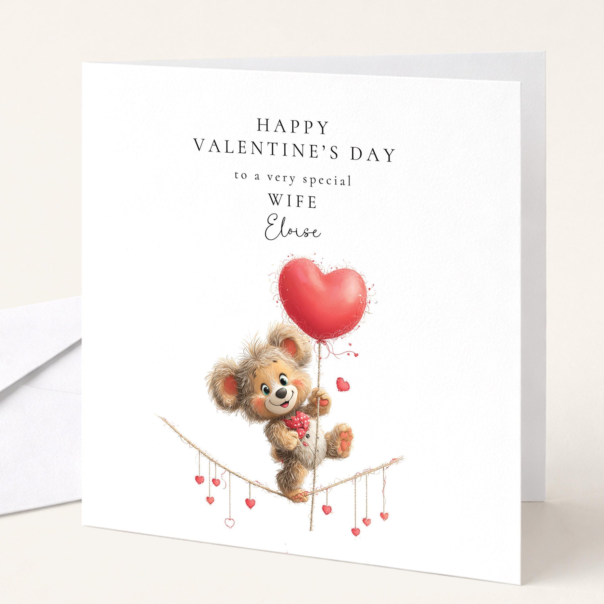 Valentine Card Wife – Romantic Teddy Bear Valentine With Heart Balloon