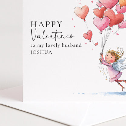 Valentine’s Card For Husband - Personalised Romantic Love Card With Floating Heart Balloons