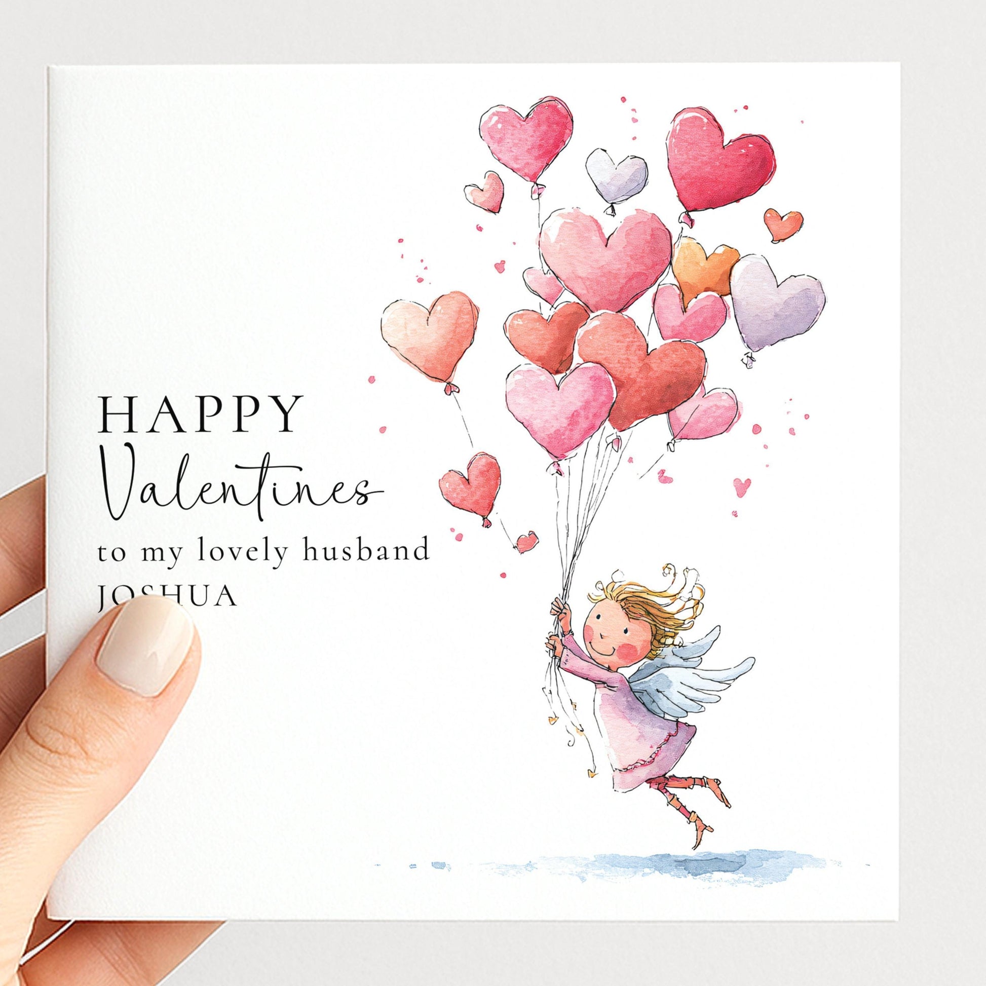 Valentine’s Card For Husband - Personalised Romantic Love Card With Floating Heart Balloons