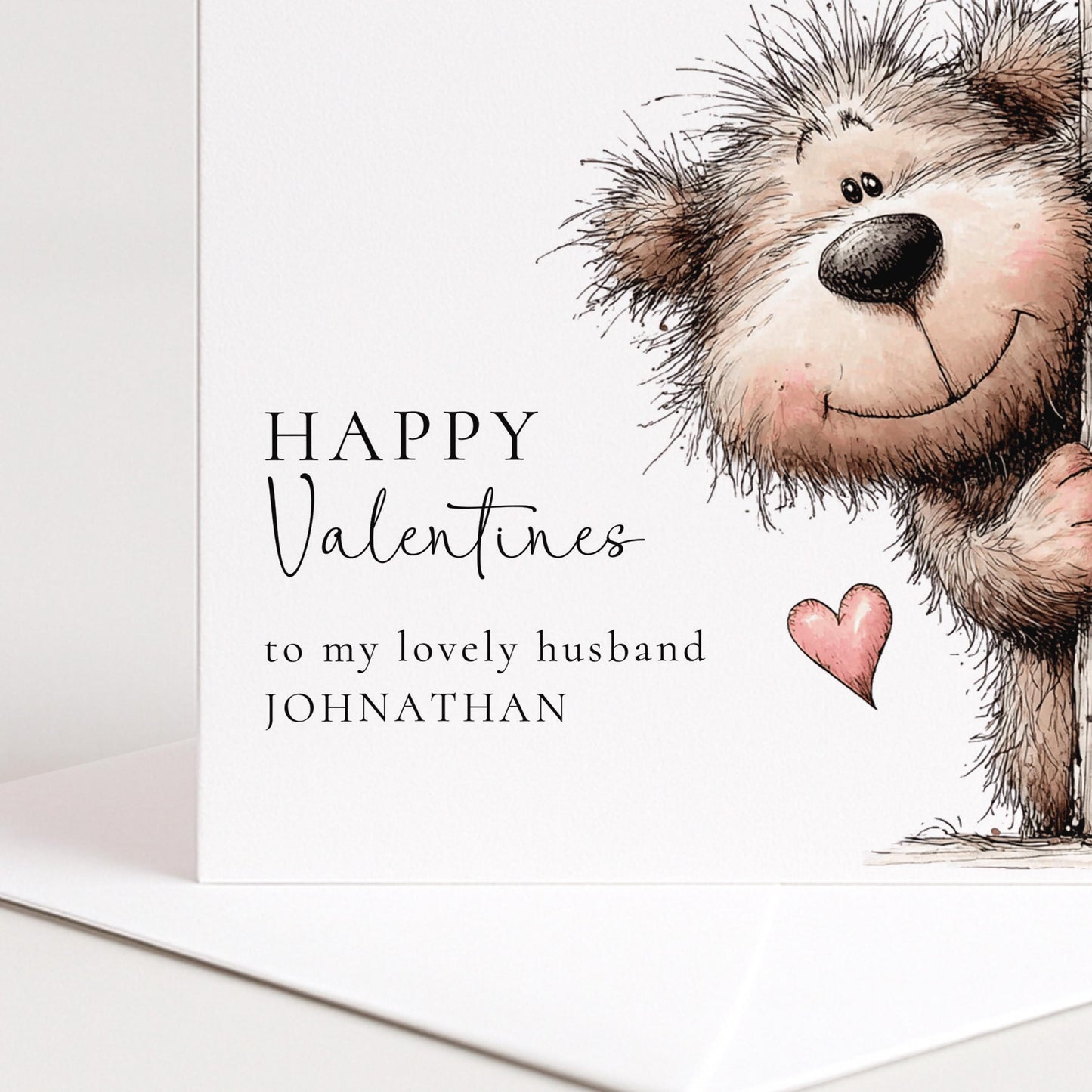 Valentines Card Husband – Personalised Cute Bear Valentine With Heart Design
