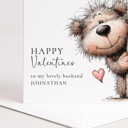 Valentines Card Husband – Personalised Cute Bear Valentine With Heart Design