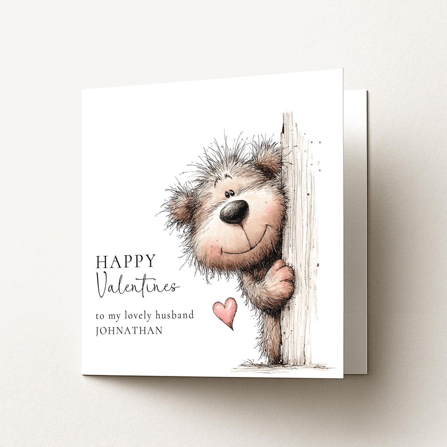 Valentines Card Husband – Personalised Cute Bear Valentine With Heart Design