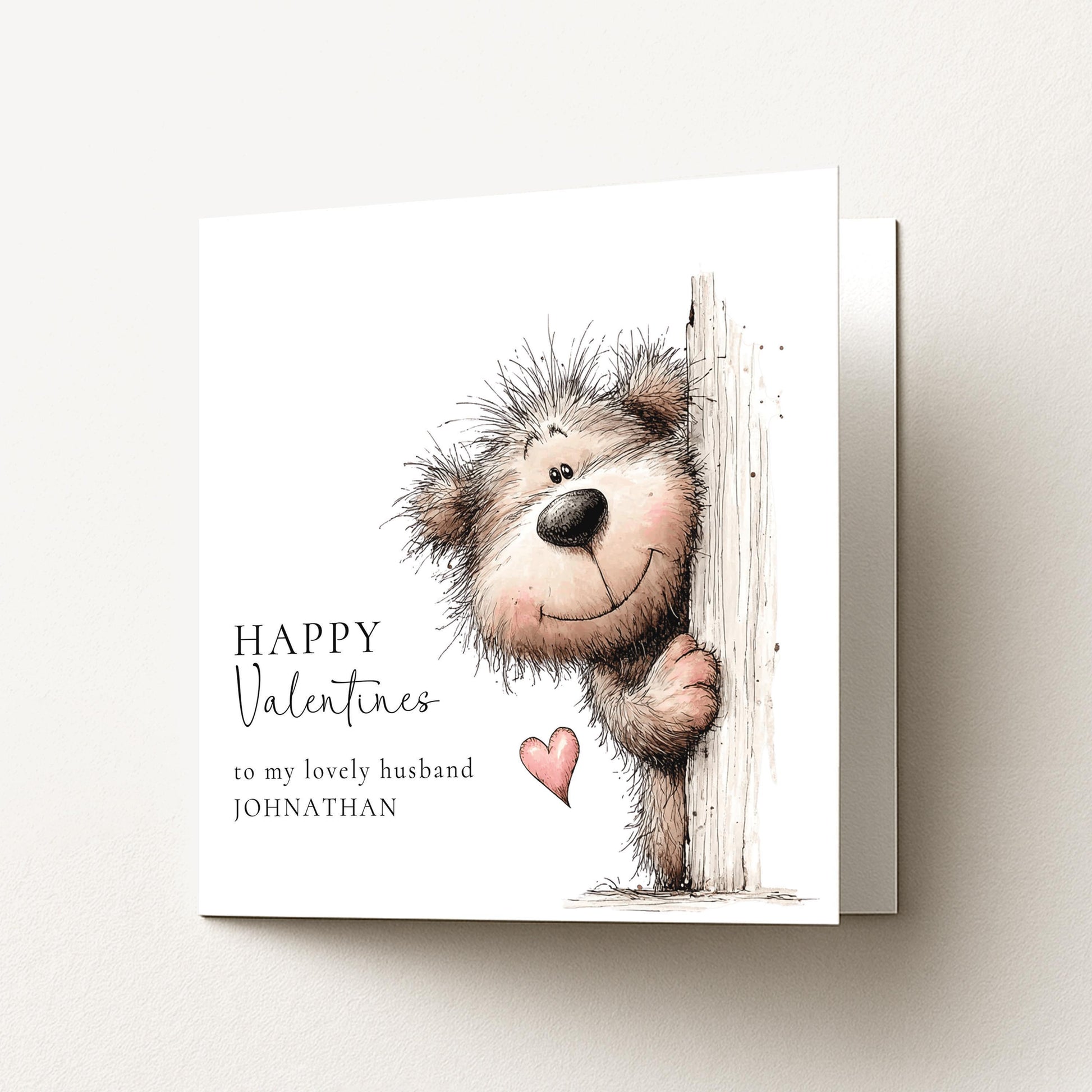 Valentines Card Husband – Personalised Cute Bear Valentine With Heart Design