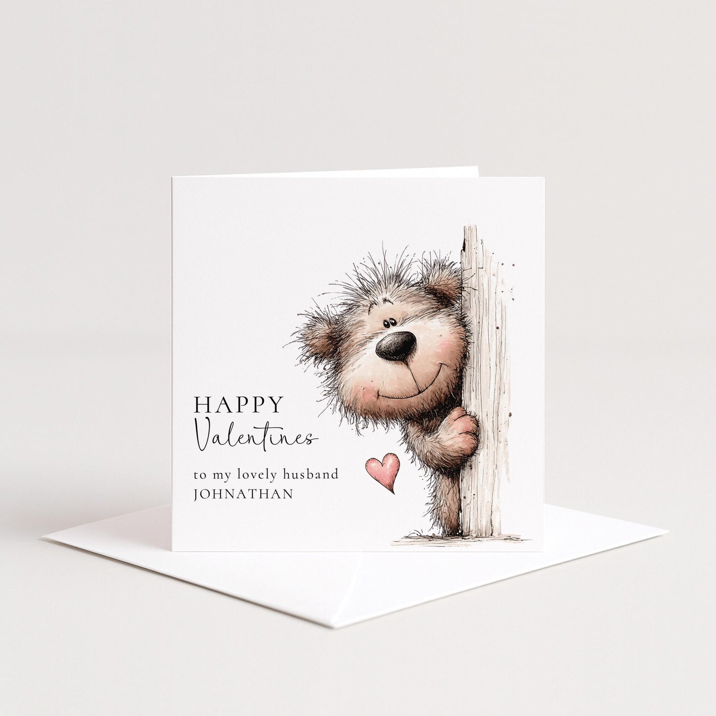 Valentines Card Husband – Personalised Cute Bear Valentine With Heart Design