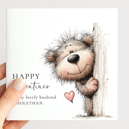 Valentines Card Husband – Personalised Cute Bear Valentine With Heart Design