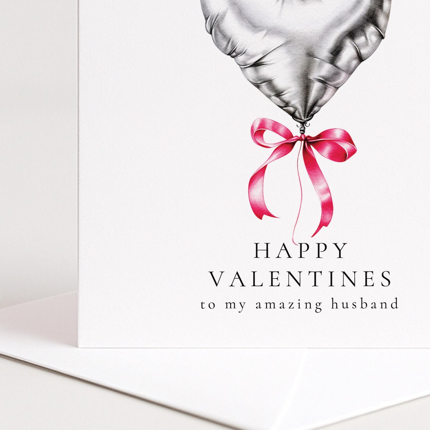 Valentines Card Husband - Personalised Heart Balloon Card With Pink Ribbon Detail