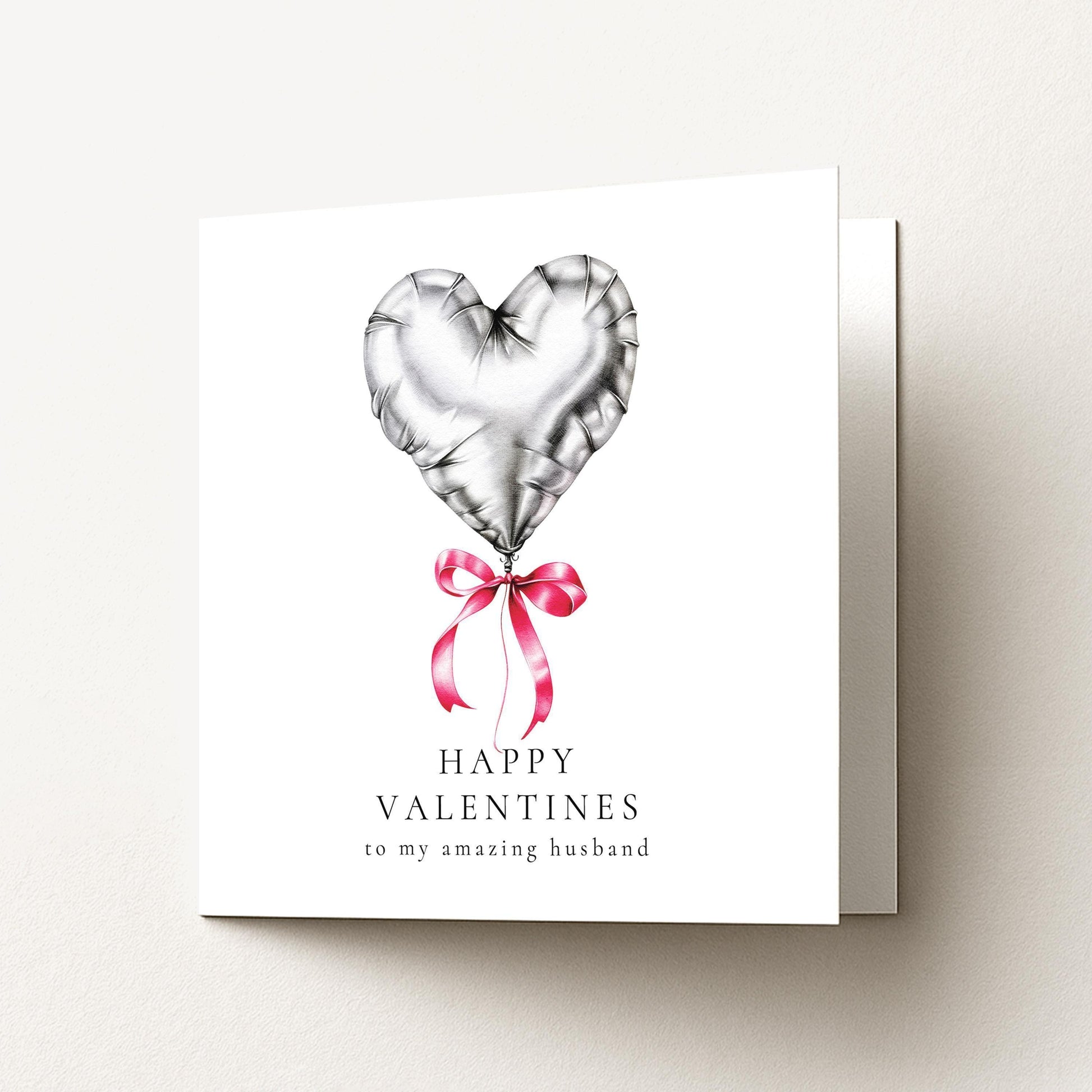 Valentines Card Husband - Personalised Heart Balloon Card With Pink Ribbon Detail