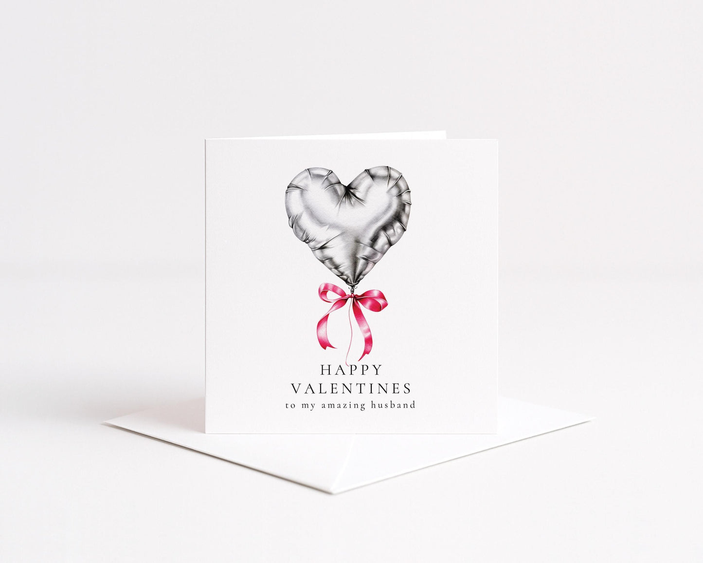 Valentines Card Husband - Personalised Heart Balloon Card With Pink Ribbon Detail