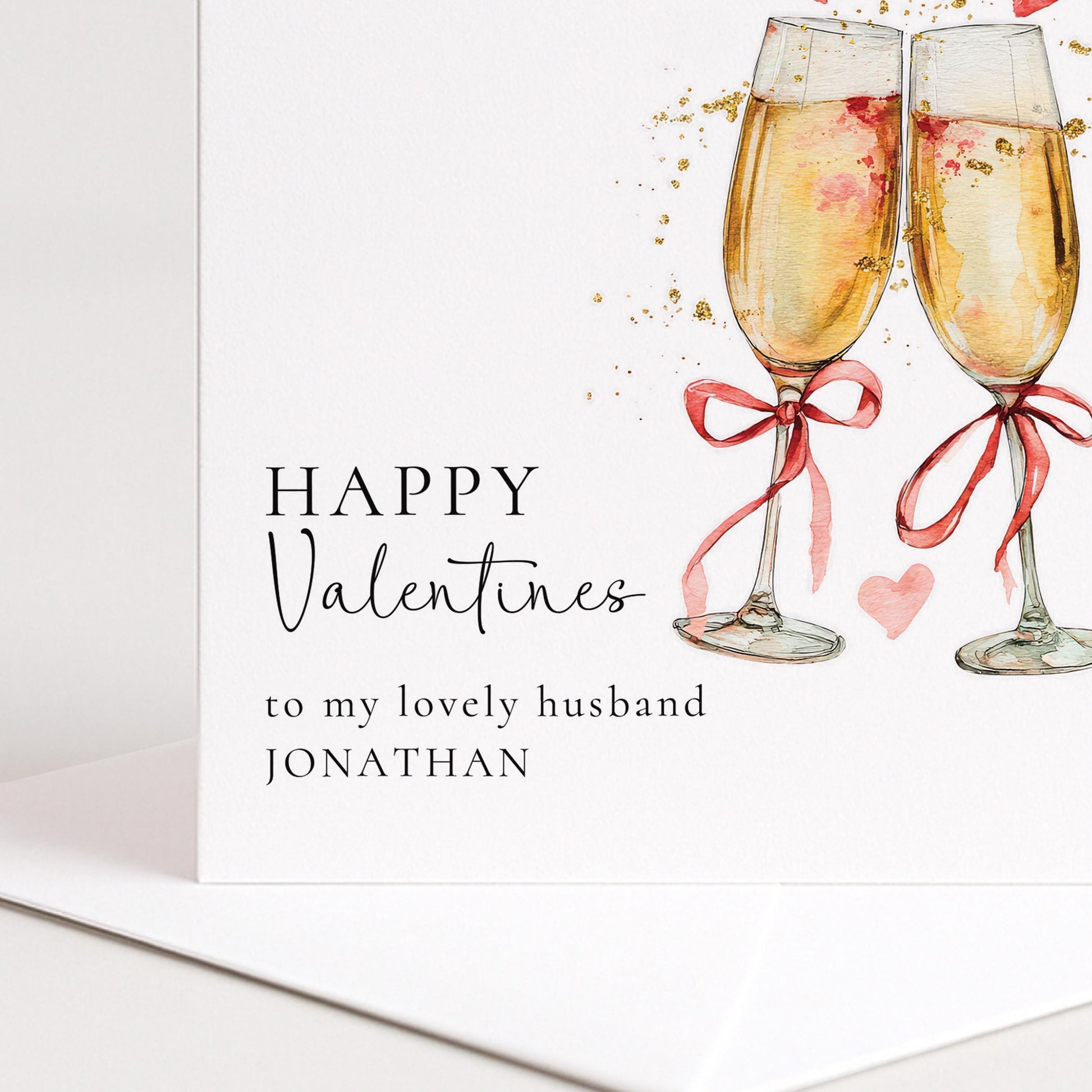 Valentines Card Husband - Personalised Romantic Champagne Theme With Heart Design