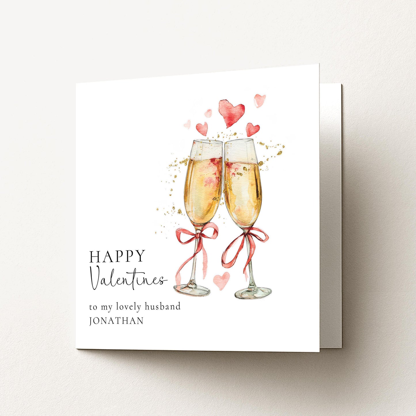 Valentines Card Husband - Personalised Romantic Champagne Theme With Heart Design