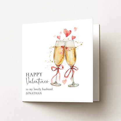 Valentines Card Husband - Personalised Romantic Champagne Theme With Heart Design