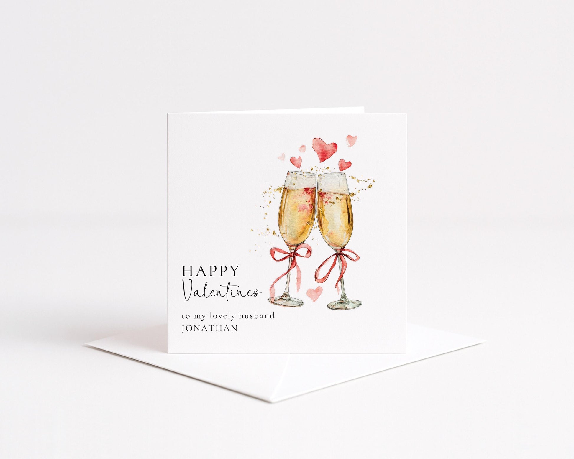 Valentines Card Husband - Personalised Romantic Champagne Theme With Heart Design