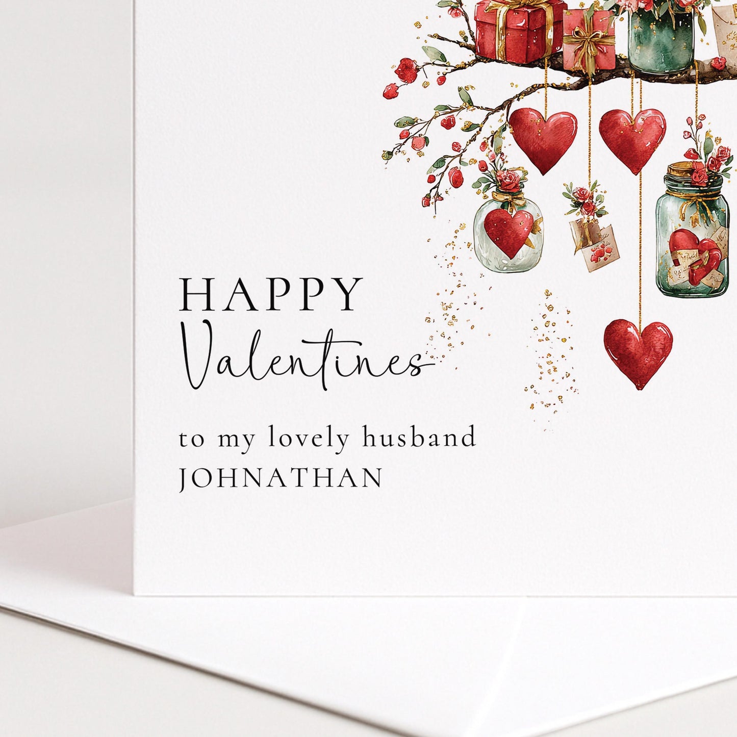 Valentines Card Husband – Personalised Romantic Greeting Card With Floral Heart Design