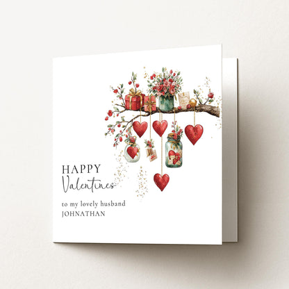 Valentines Card Husband – Personalised Romantic Greeting Card With Floral Heart Design