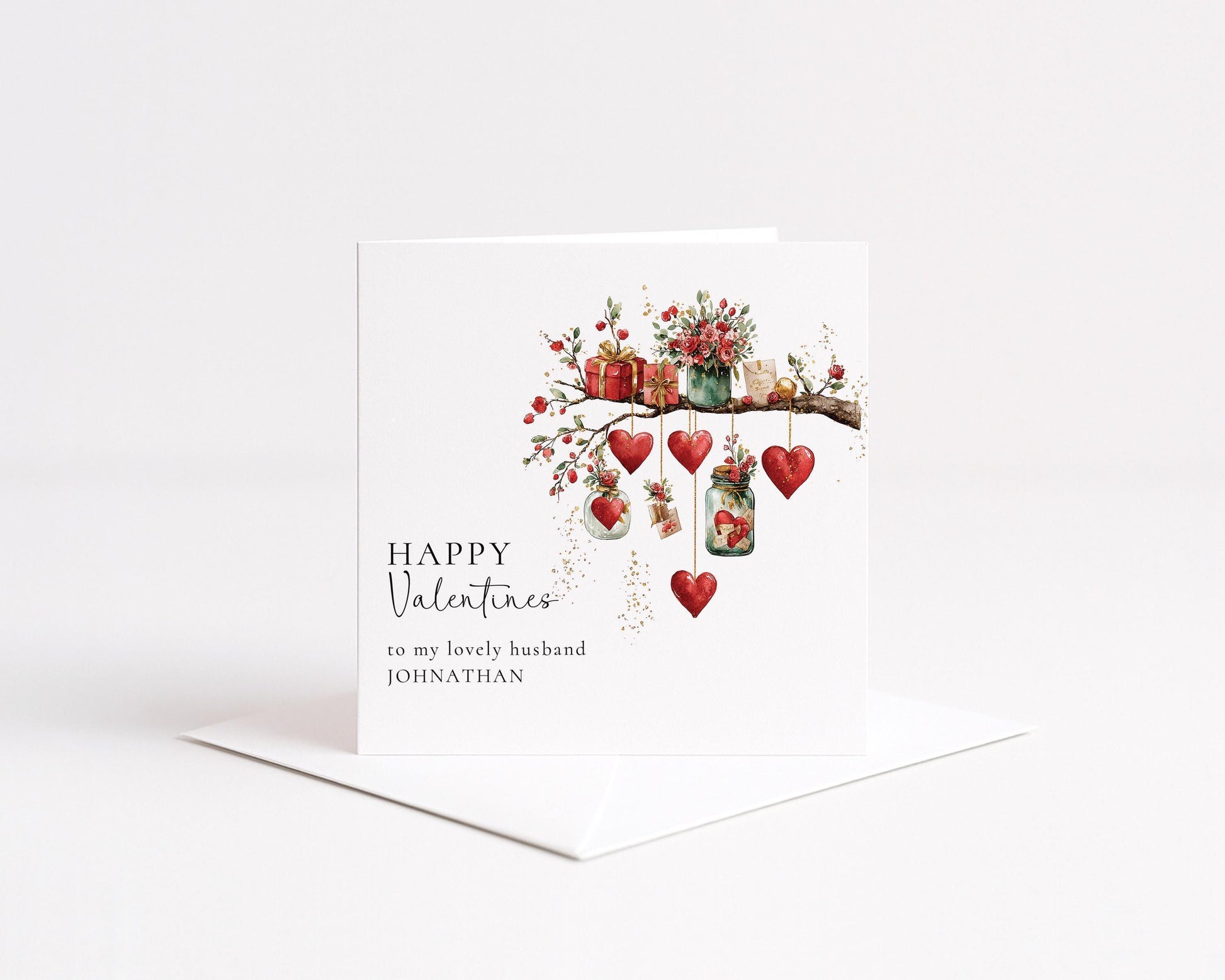 Valentines Card Husband – Personalised Romantic Greeting Card With Floral Heart Design