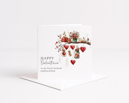 Valentines Card Husband – Personalised Romantic Greeting Card With Floral Heart Design