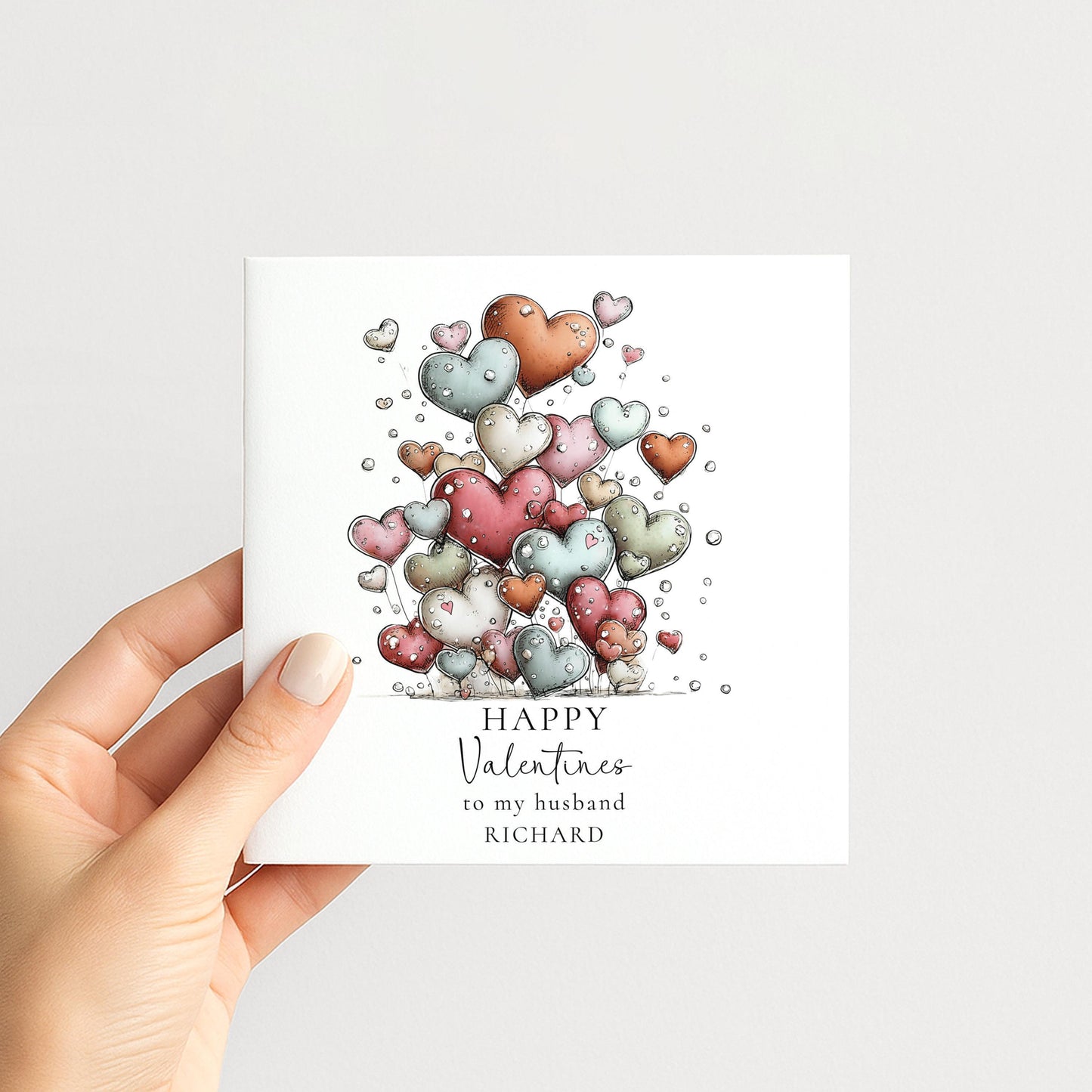 Valentines Card Husband - Personalised Romantic Valentine Card With Soft Pastel Hearts