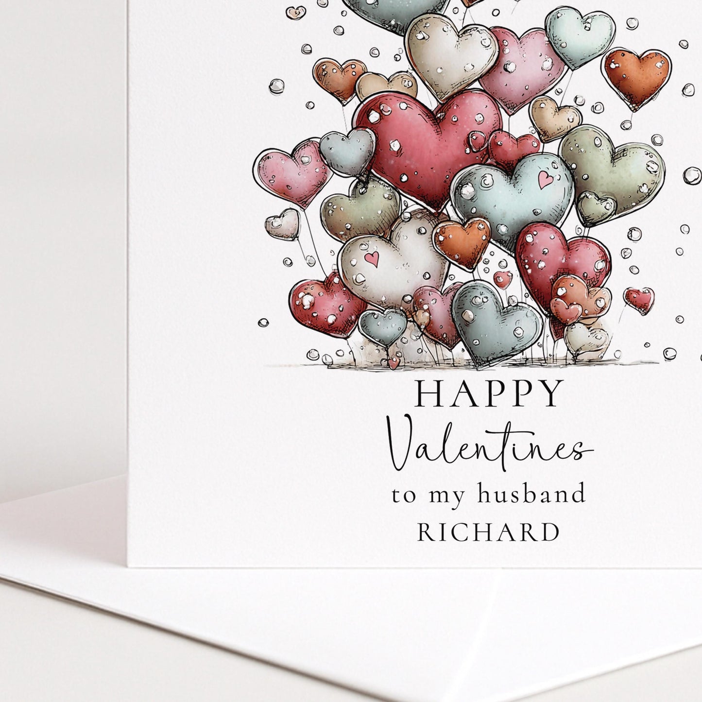 Valentines Card Husband - Personalised Romantic Valentine Card With Soft Pastel Hearts
