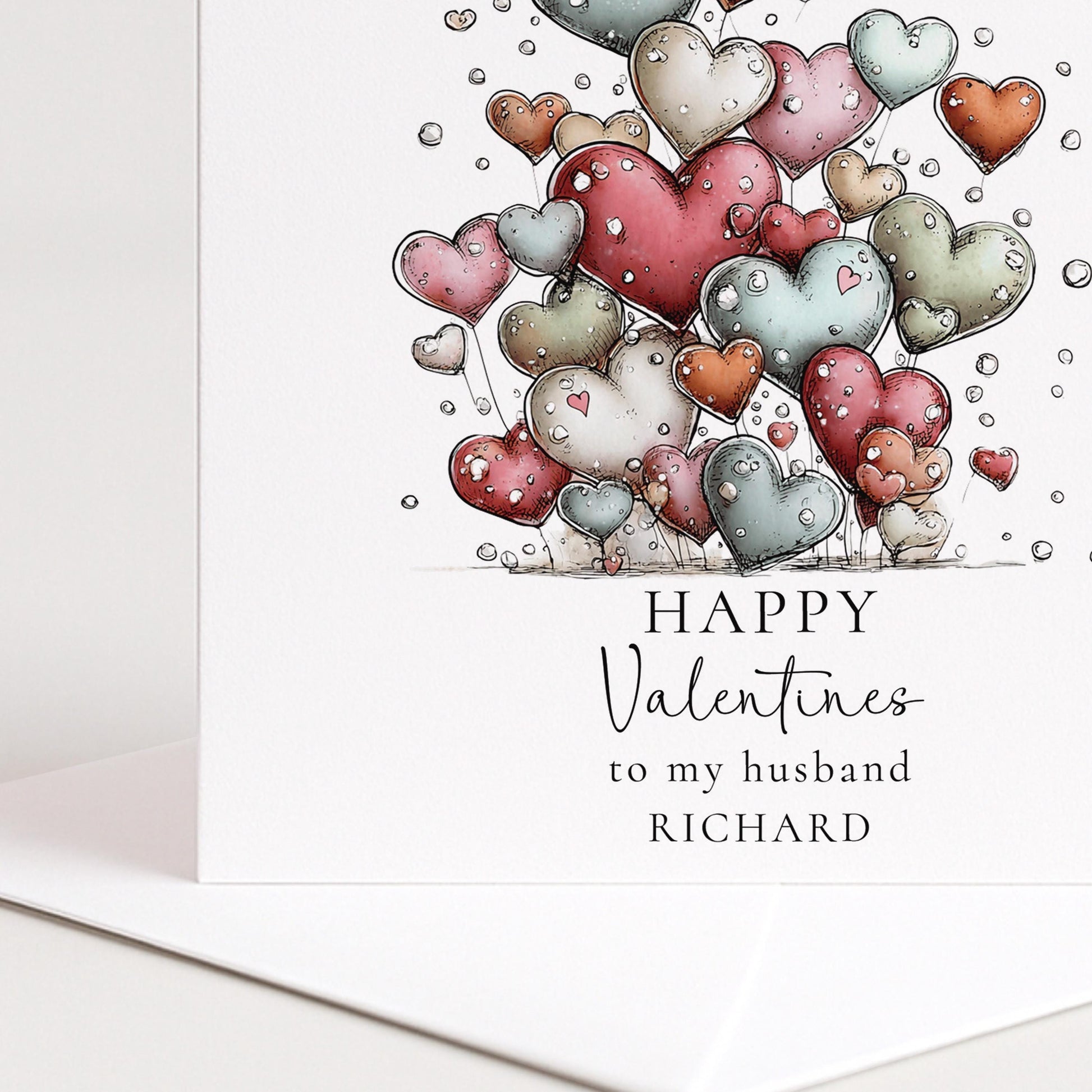 Valentines Card Husband - Personalised Romantic Valentine Card With Soft Pastel Hearts