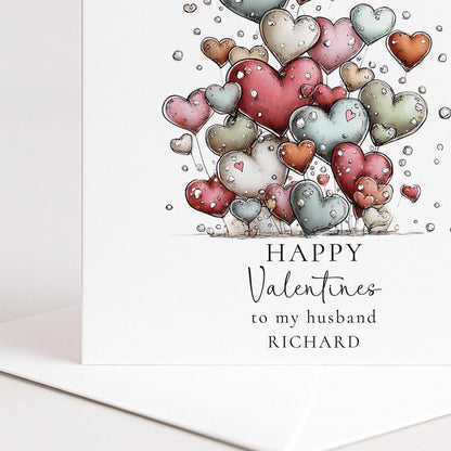 Valentines Card Husband - Personalised Romantic Valentine Card With Soft Pastel Hearts