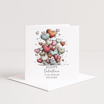 Valentines Card Husband - Personalised Romantic Valentine Card With Soft Pastel Hearts